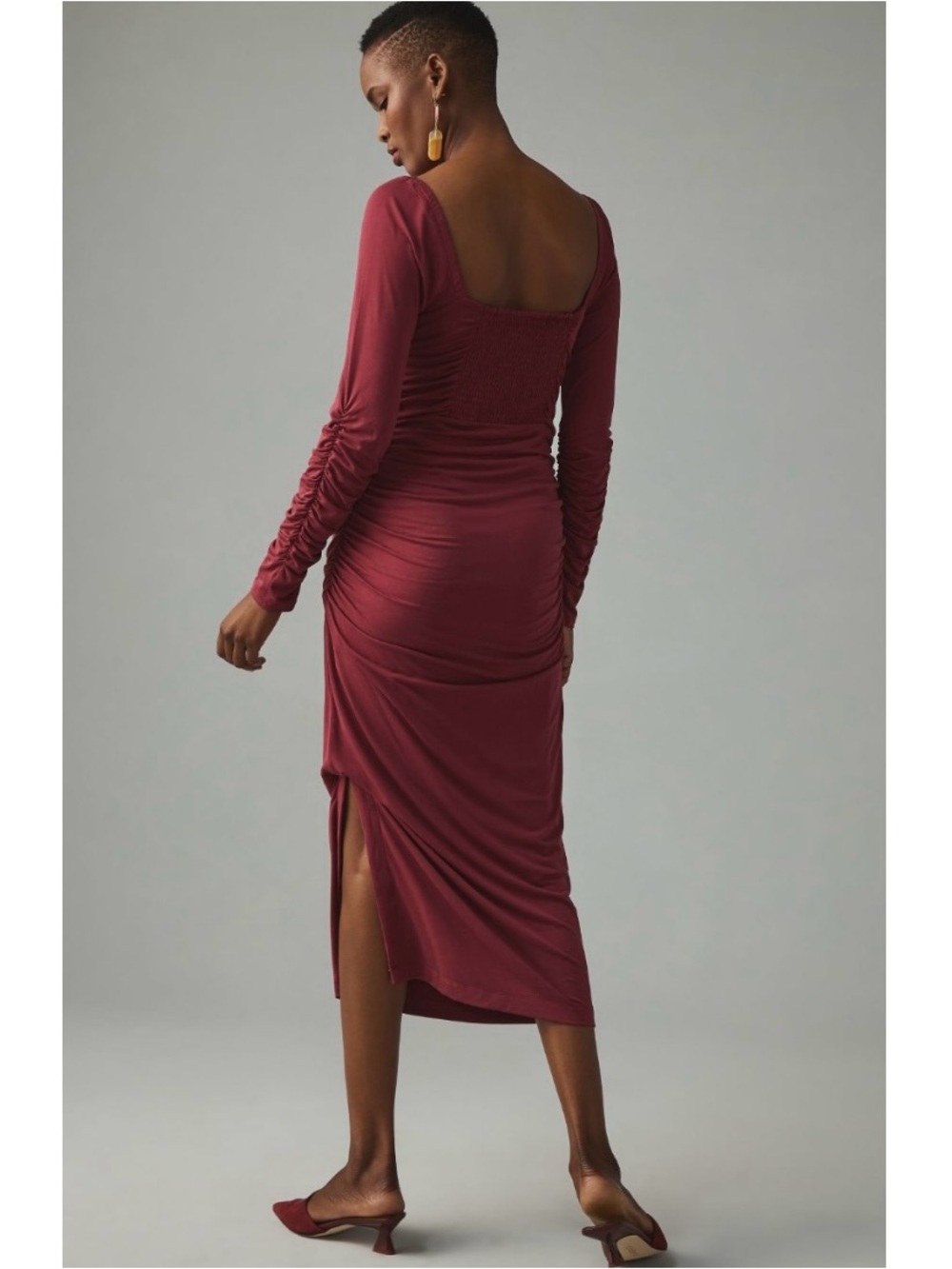Anthropologie Square Neck Ruched Midi Dress New Small - Picture 12 of 14